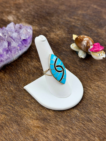 Kingman Turquoise Inlay Snake Sterling Silver Ring