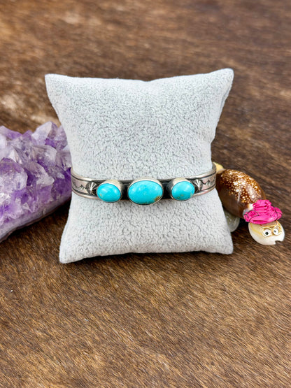 Kingman Turquoise 3 Stone Sterling Silver Cuff