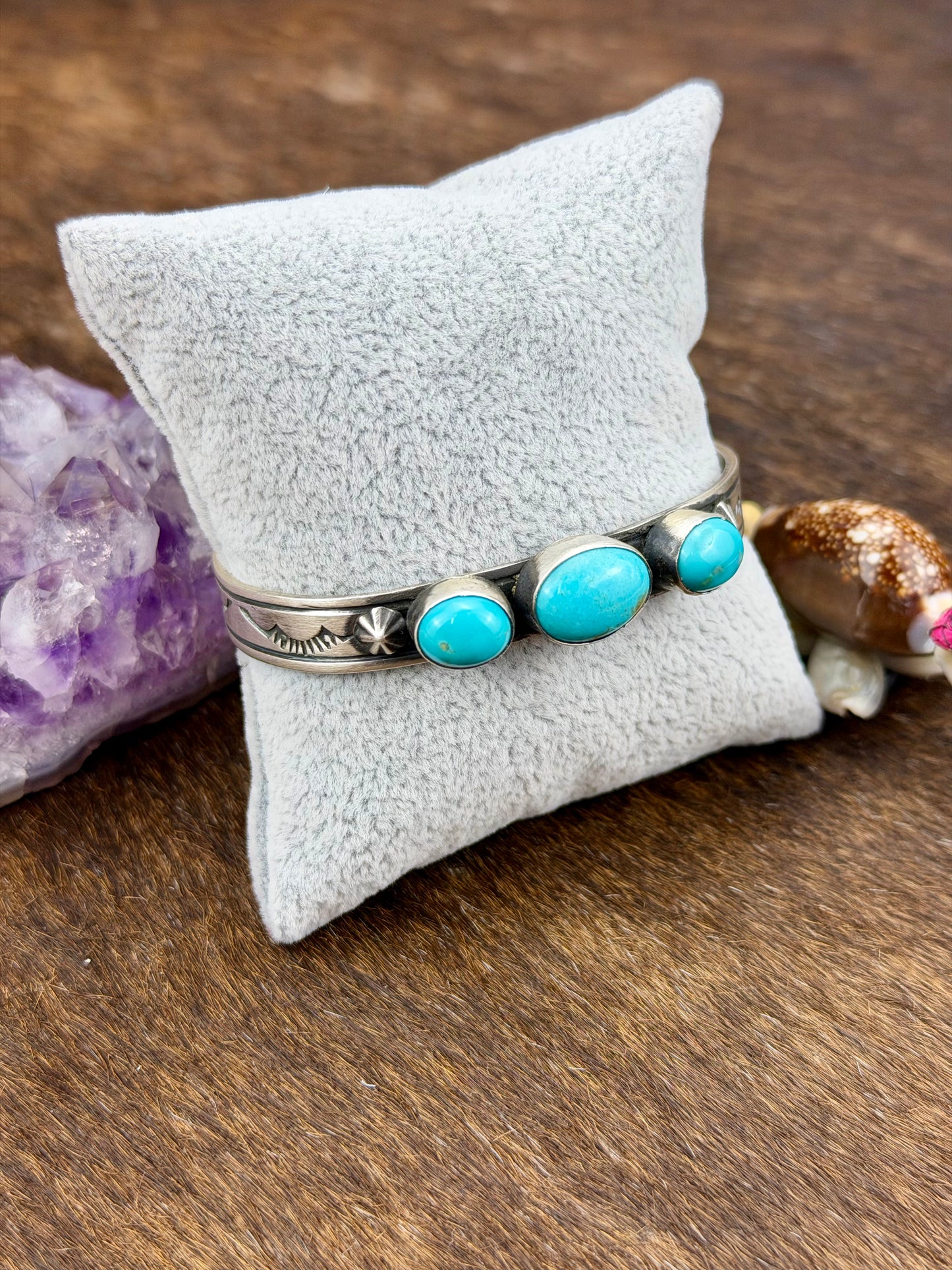 Kingman Turquoise 3 Stone Sterling Silver Cuff