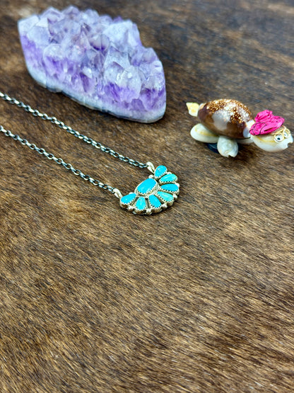 Kingman Turquoise Half Cluster Sterling Silver Necklace