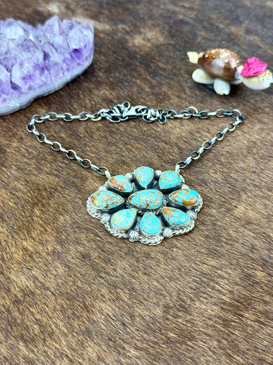 #8 Turquoise Cluster Sterling Silver Necklace