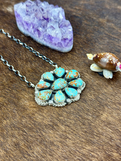 #8 Turquoise Cluster Sterling Silver Necklace