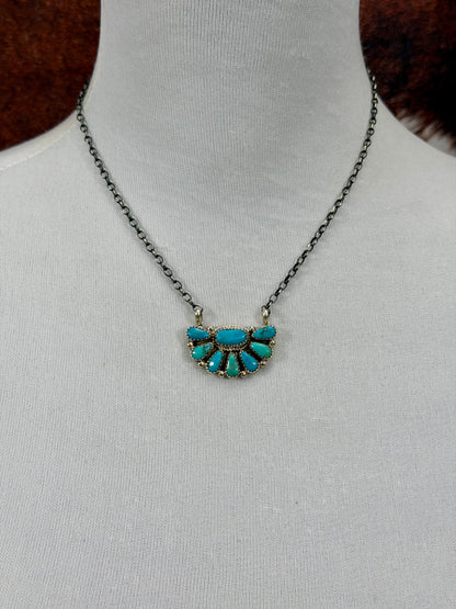 Kingman Turquoise Half Cluster Sterling Silver Necklace