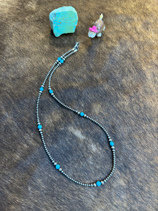 Navajo Style Pearl and Turquoise Varied Necklace