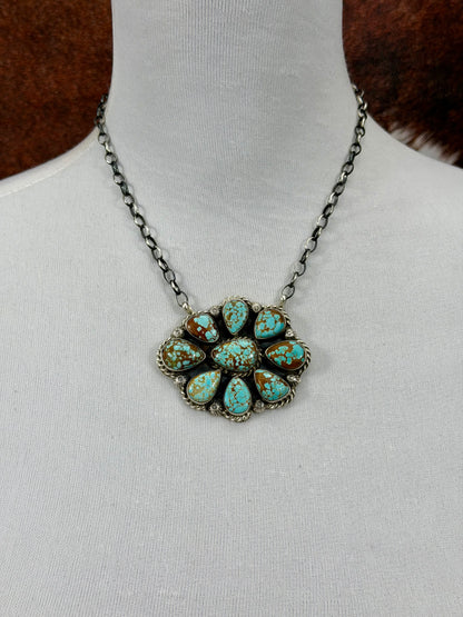 #8 Turquoise Cluster Sterling Silver Necklace