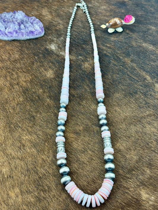 Pink Conch Disc Sterling Pearl Necklace