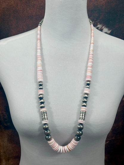 Pink Conch Disc Sterling Pearl Necklace