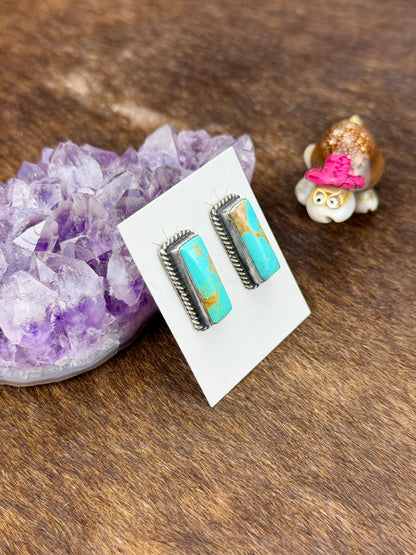 Kingman Turquoise Sterling Silver Bar Earrings