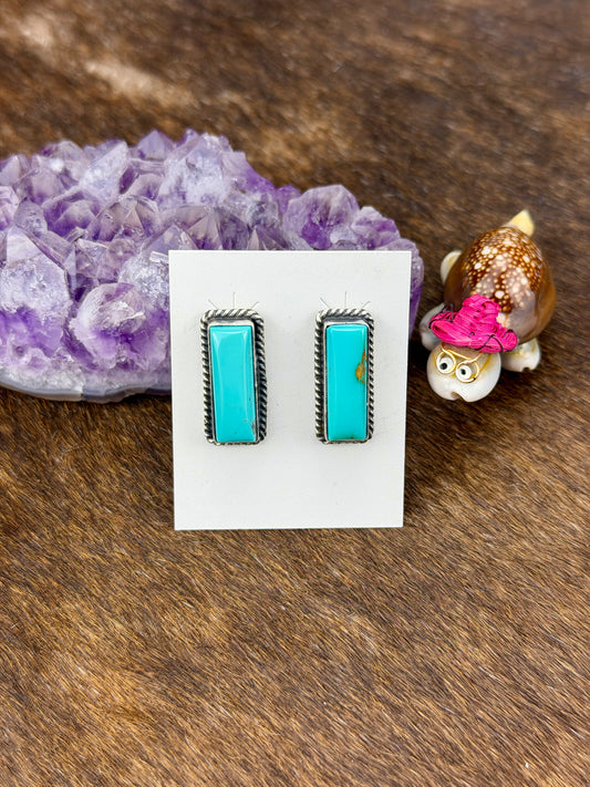 Kingman Turquoise Sterling Silver Bar Earrings