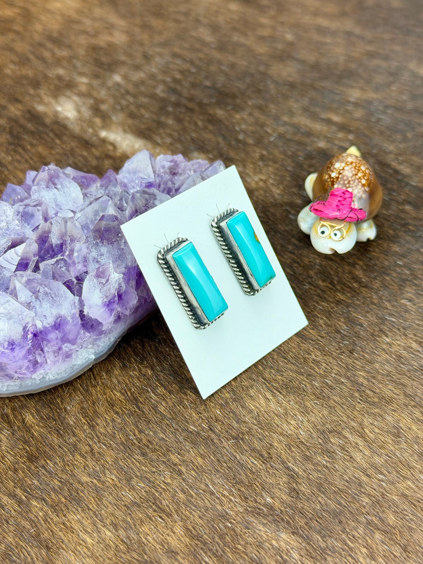 Kingman Turquoise Sterling Silver Bar Earrings