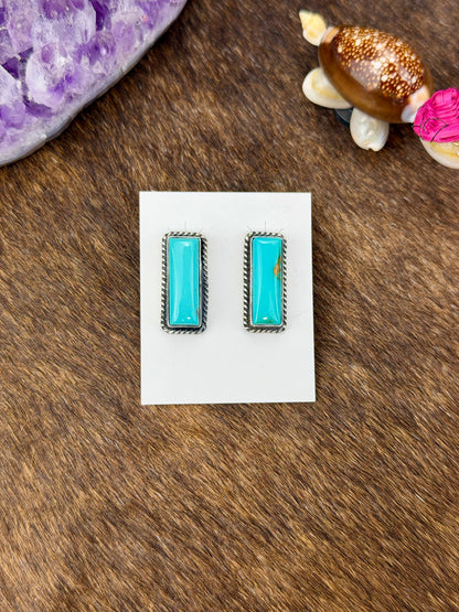 Kingman Turquoise Sterling Silver Bar Earrings