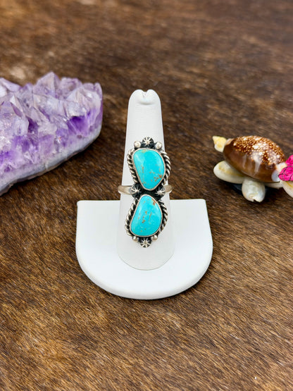 Kingman Turquoise 2 Stone Sterling Silver Ring