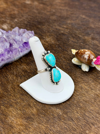 Kingman Turquoise 2 Stone Sterling Silver Ring