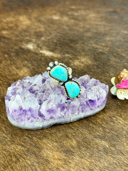 Kingman Turquoise 2 Stone Sterling Silver Ring