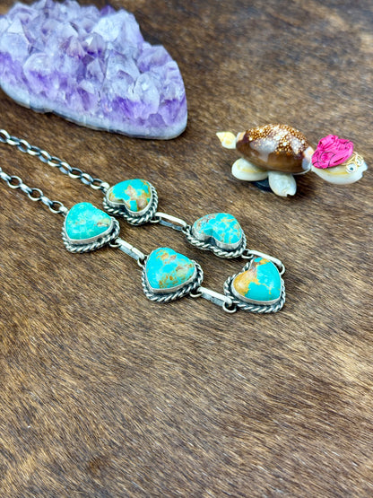 Kingman Turquoise Heart 5 Stone Sterling Silver Choker