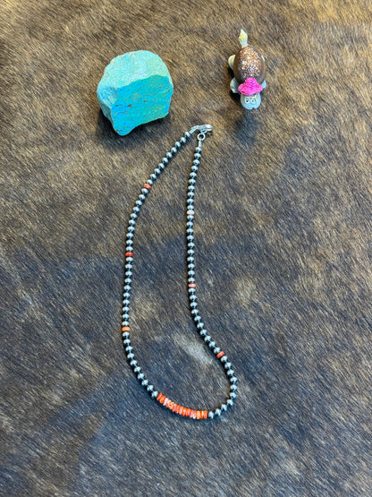 4MM Navajo Style and Red Spiny Pearl Necklace