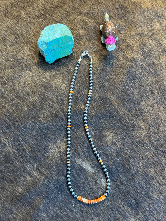 4MM  Navajo style Beads and Orange Spiny Necklace