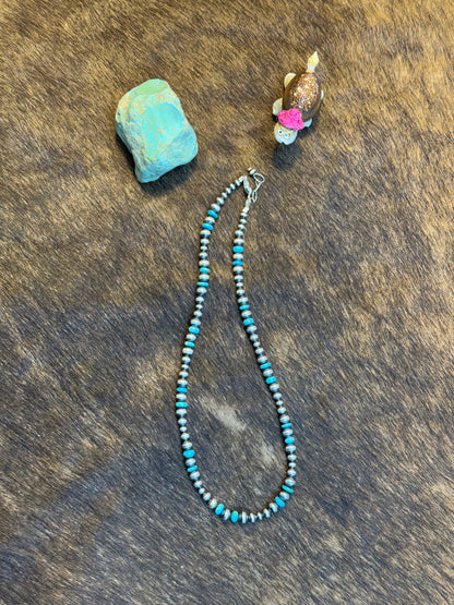 One Stone Turquoise and Navajo Style Bead Necklace
