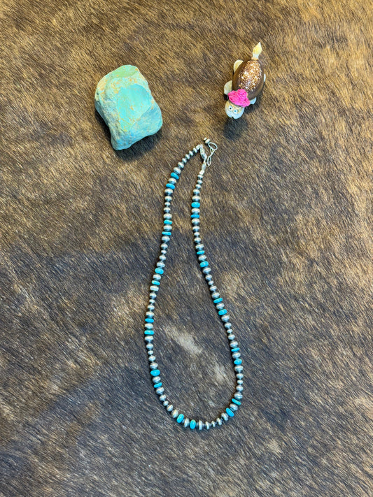 One Stone Turquoise and Navajo Style Bead Necklace