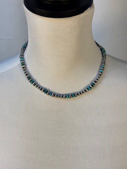 One Stone Turquoise and Navajo Style Bead Necklace
