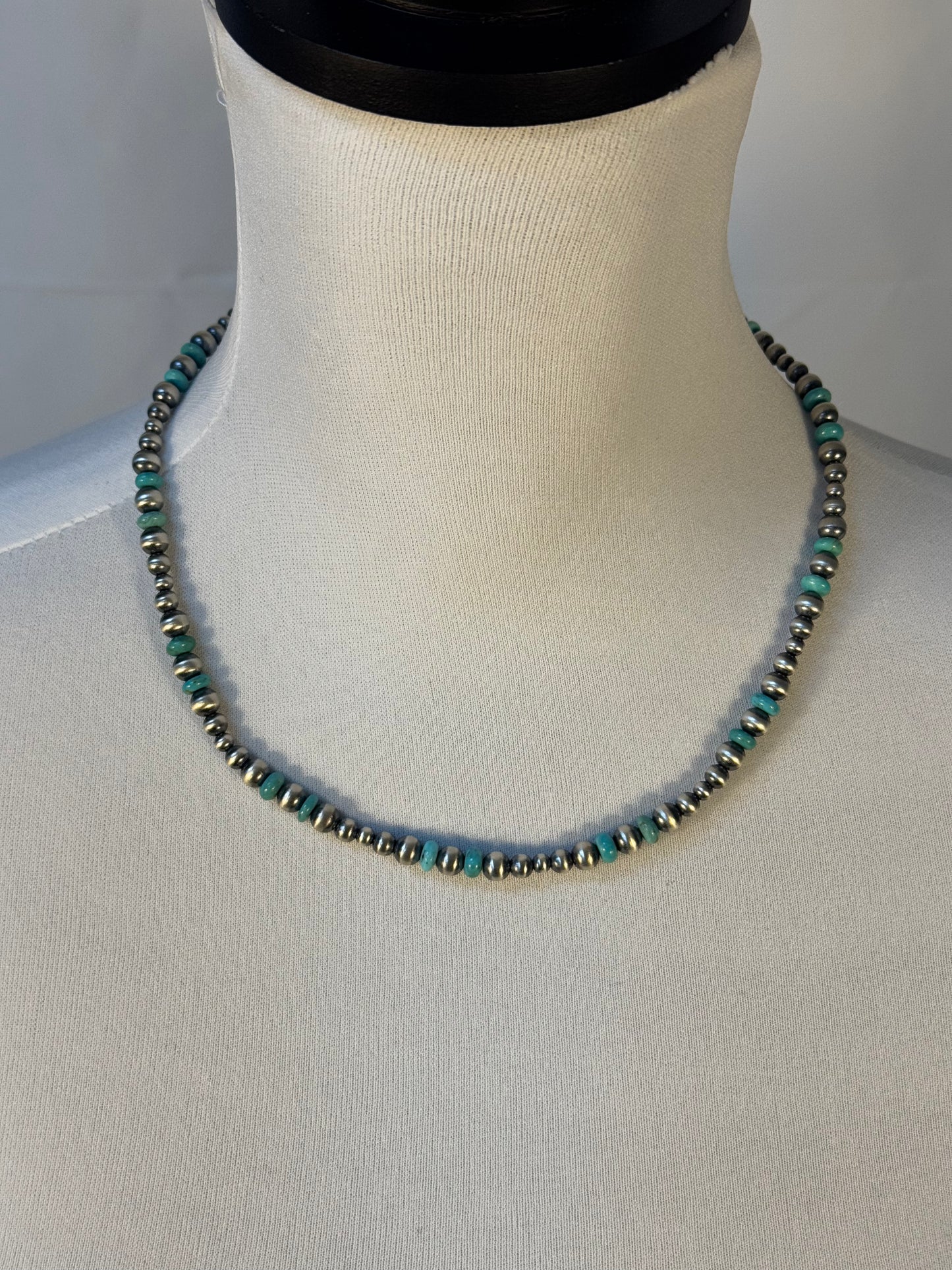 One Stone Turquoise and Navajo Style Bead Necklace