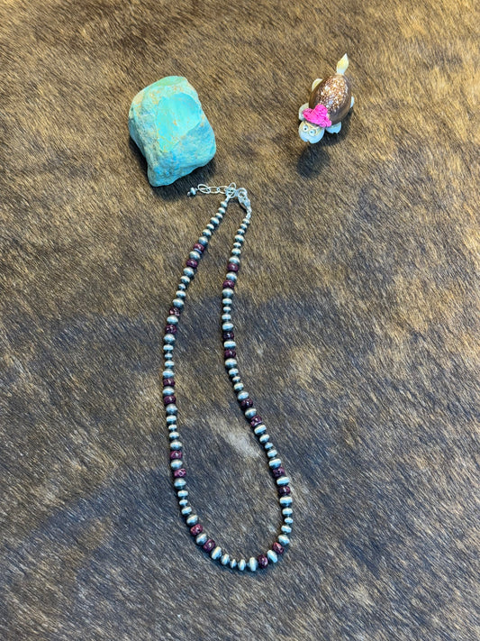 One Stone Purple Spiny and Navajo Style Bead Necklace