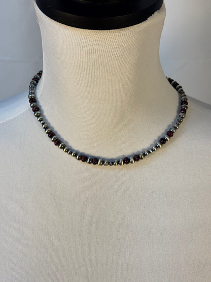 One Stone Purple Spiny and Navajo Style Bead Necklace