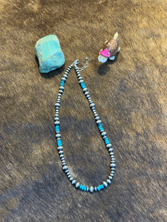 Three Stone Kingman and Navajo Style Bead Necklace