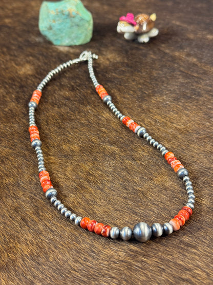 Red Spiny & Silver Pearl Necklace Design 1