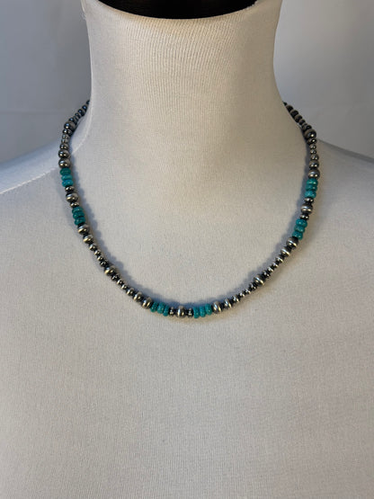 Three Stone Kingman and Navajo Style Bead Necklace