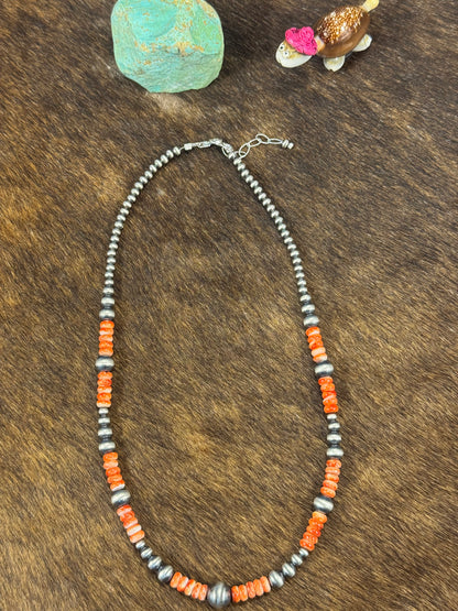 Red Spiny & Silver Pearl Necklace Design 3