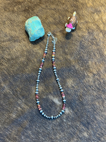 Three Stone Purple Spiny and Navajo Style Bead Necklace