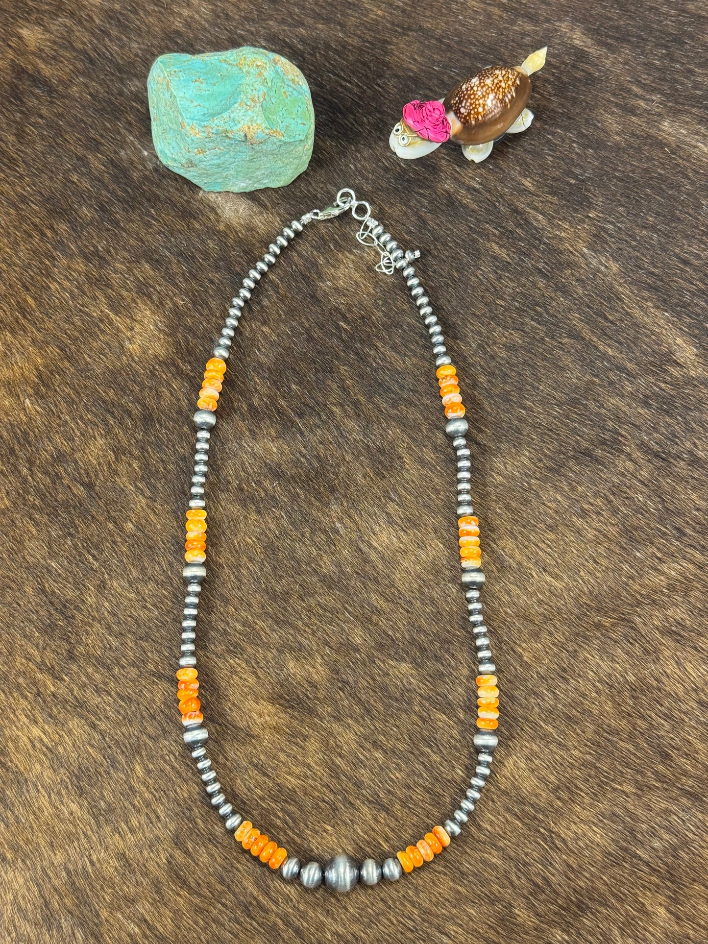 Orange Spiny & Silver Pearl Necklace Design 1