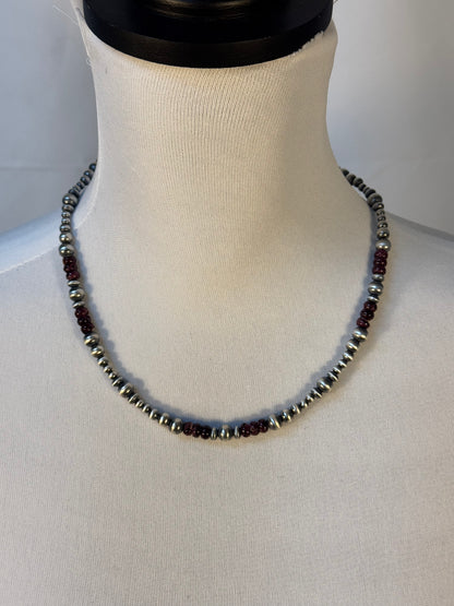 Three Stone Purple Spiny and Navajo Style Bead Necklace