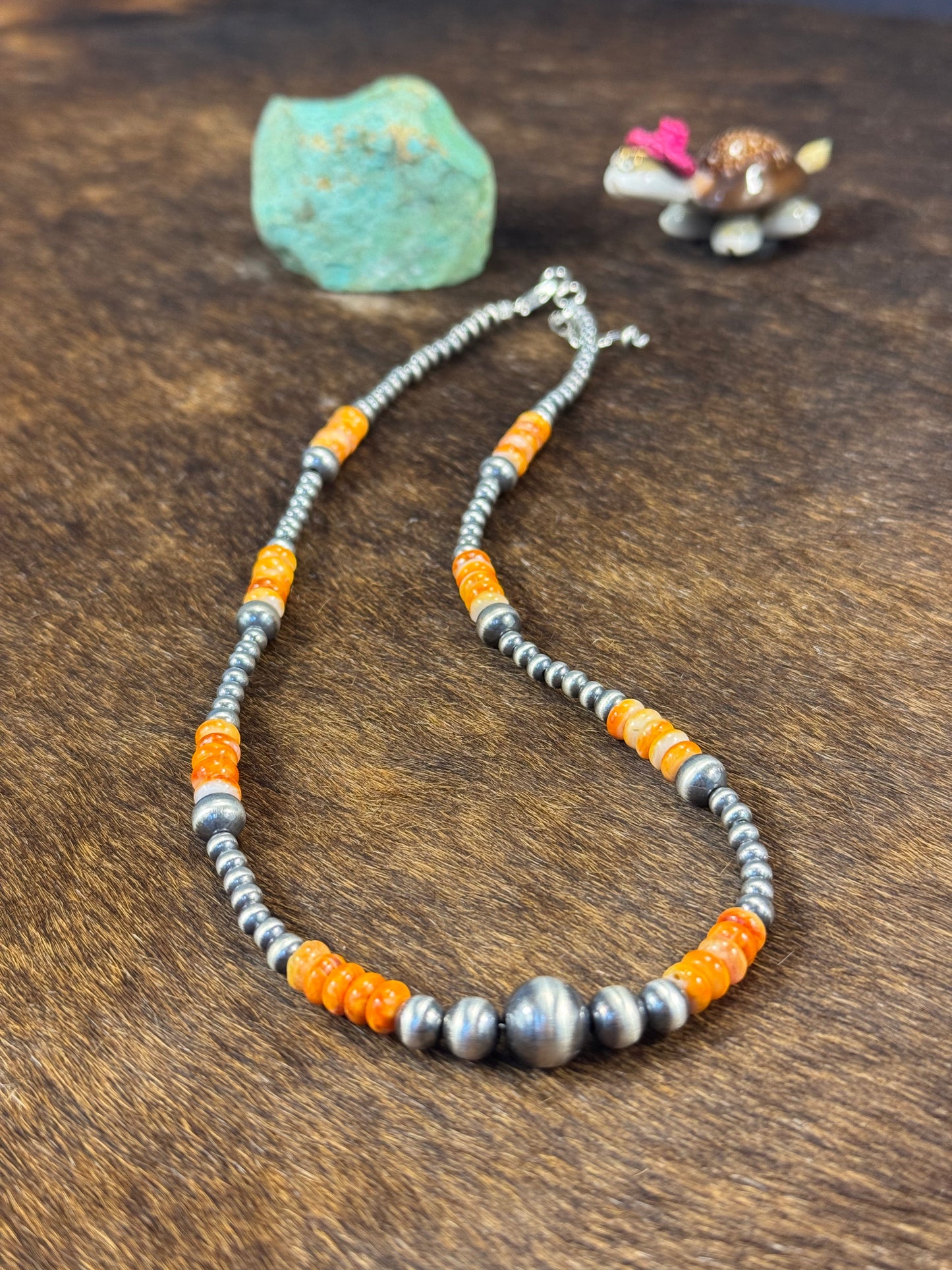Orange Spiny & Silver Pearl Necklace Design 1