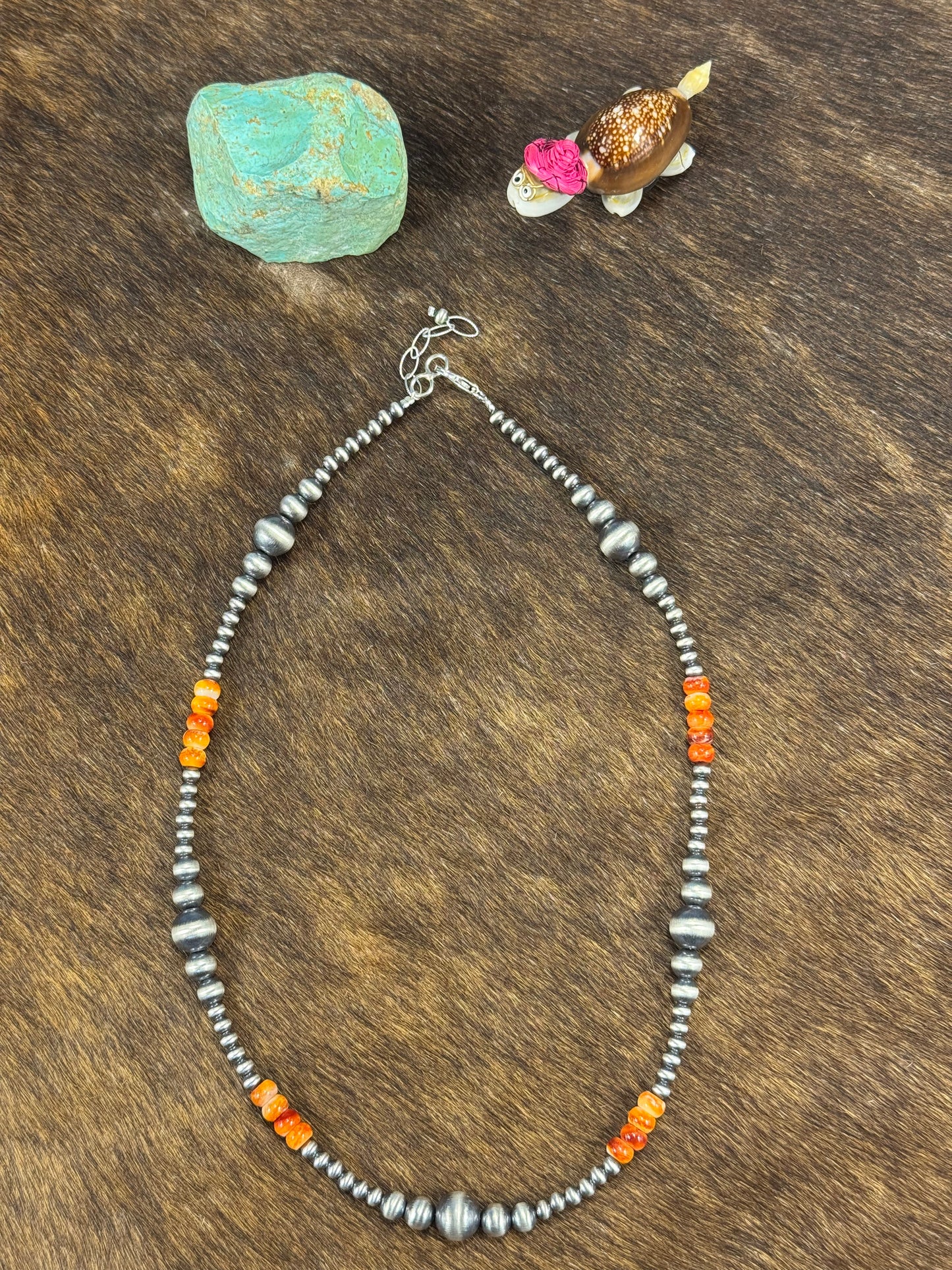 Orange Spiny & Silver Pearl Necklace Design 2
