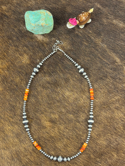 Orange Spiny & Silver Pearl Necklace Design 2
