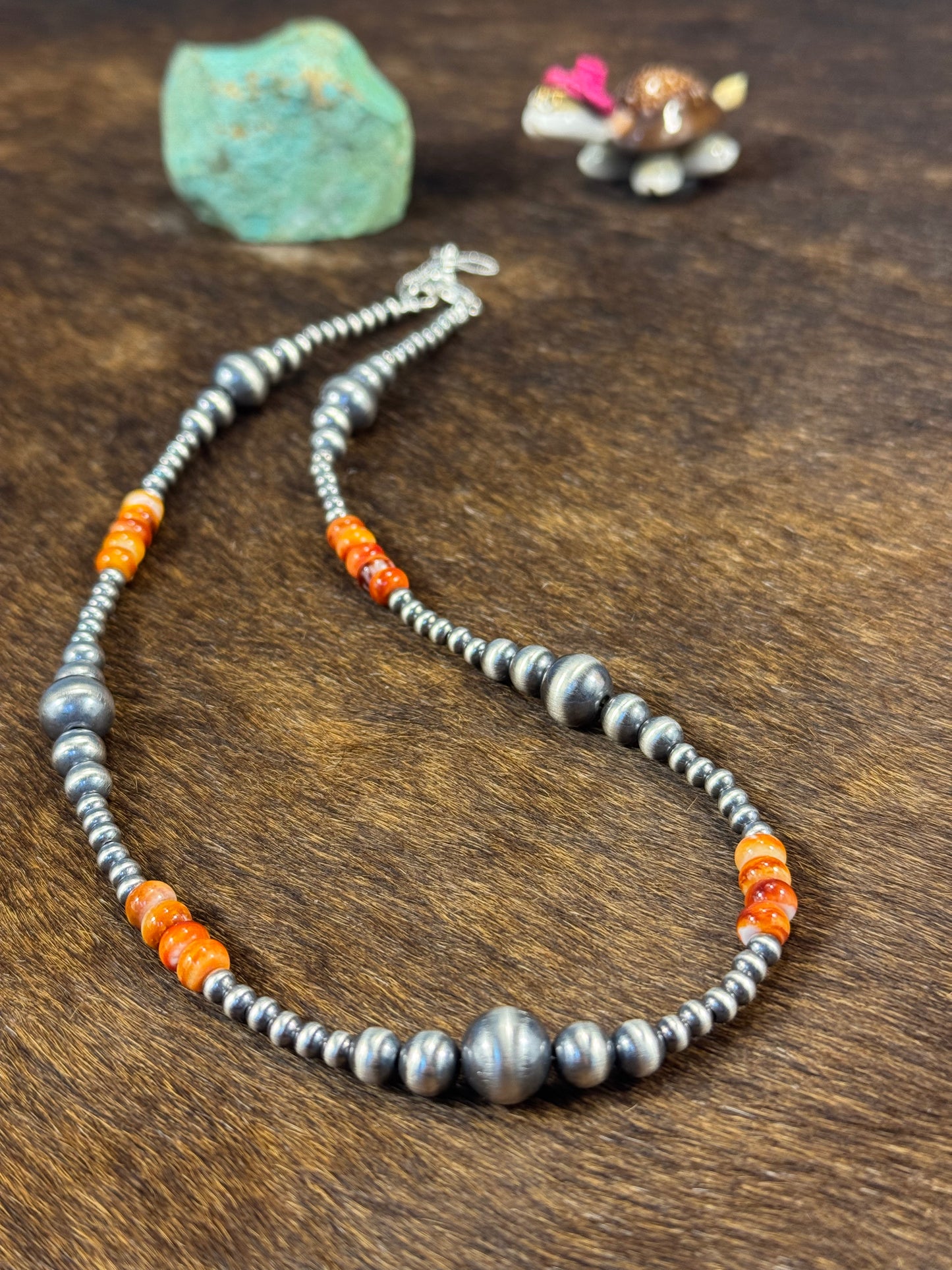 Orange Spiny & Silver Pearl Necklace Design 2