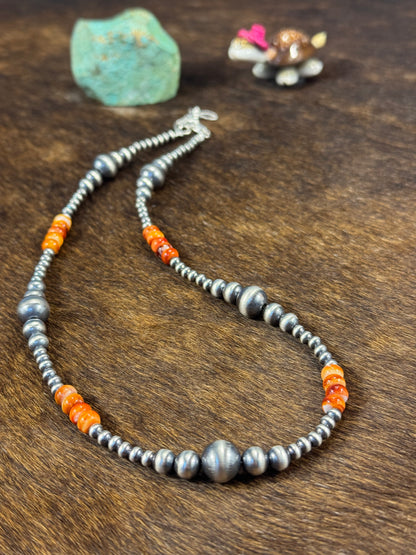 Orange Spiny & Silver Pearl Necklace Design 2