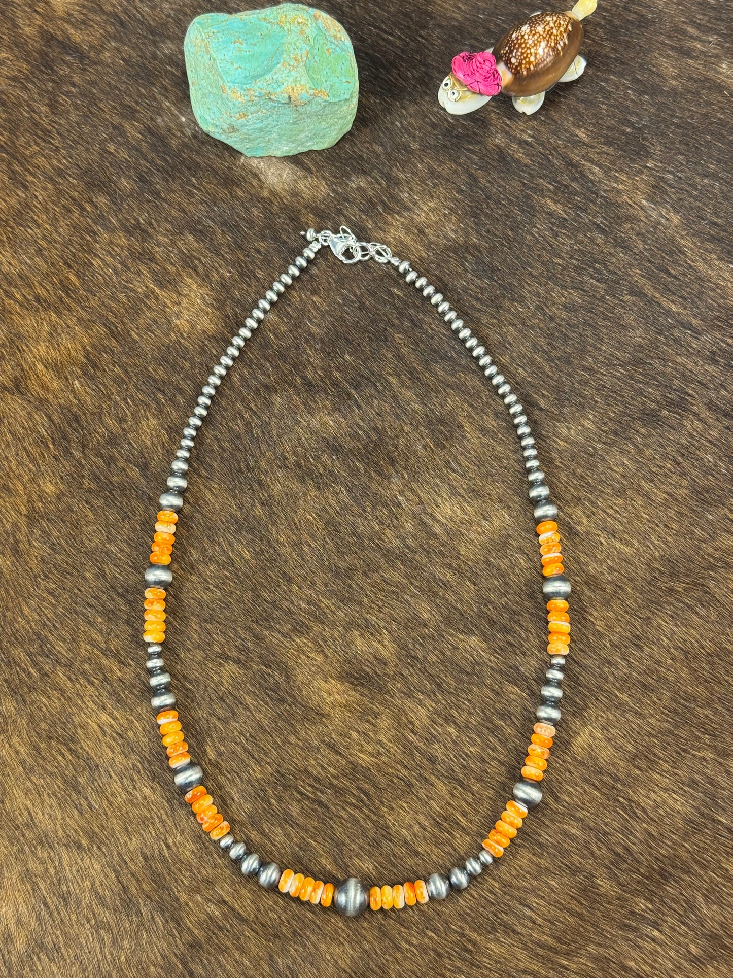 Orange Spiny & Silver Pearl Necklace Design 3