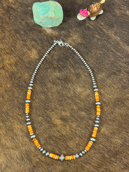 Orange Spiny & Silver Pearl Necklace Design 3
