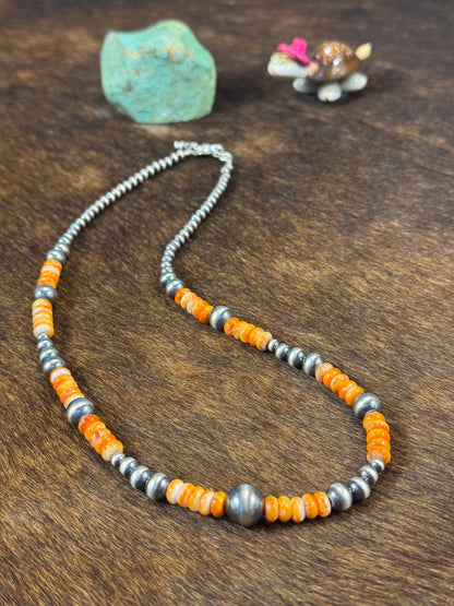 Orange Spiny & Silver Pearl Necklace Design 3