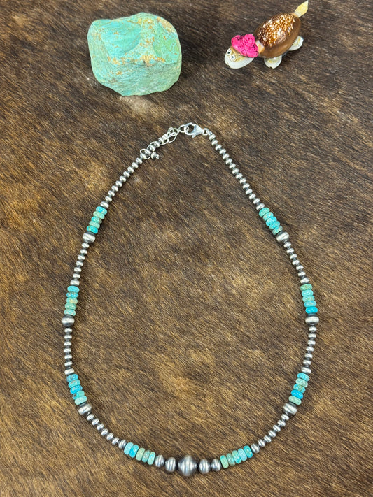 Kingman Turquoise & Silver Pearl Necklace Design 1