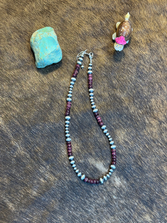Five Stone Purple Spiny and Navajo Style Bead Necklace