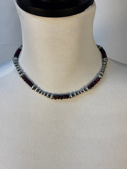 Five Stone Purple Spiny and Navajo Style Bead Necklace