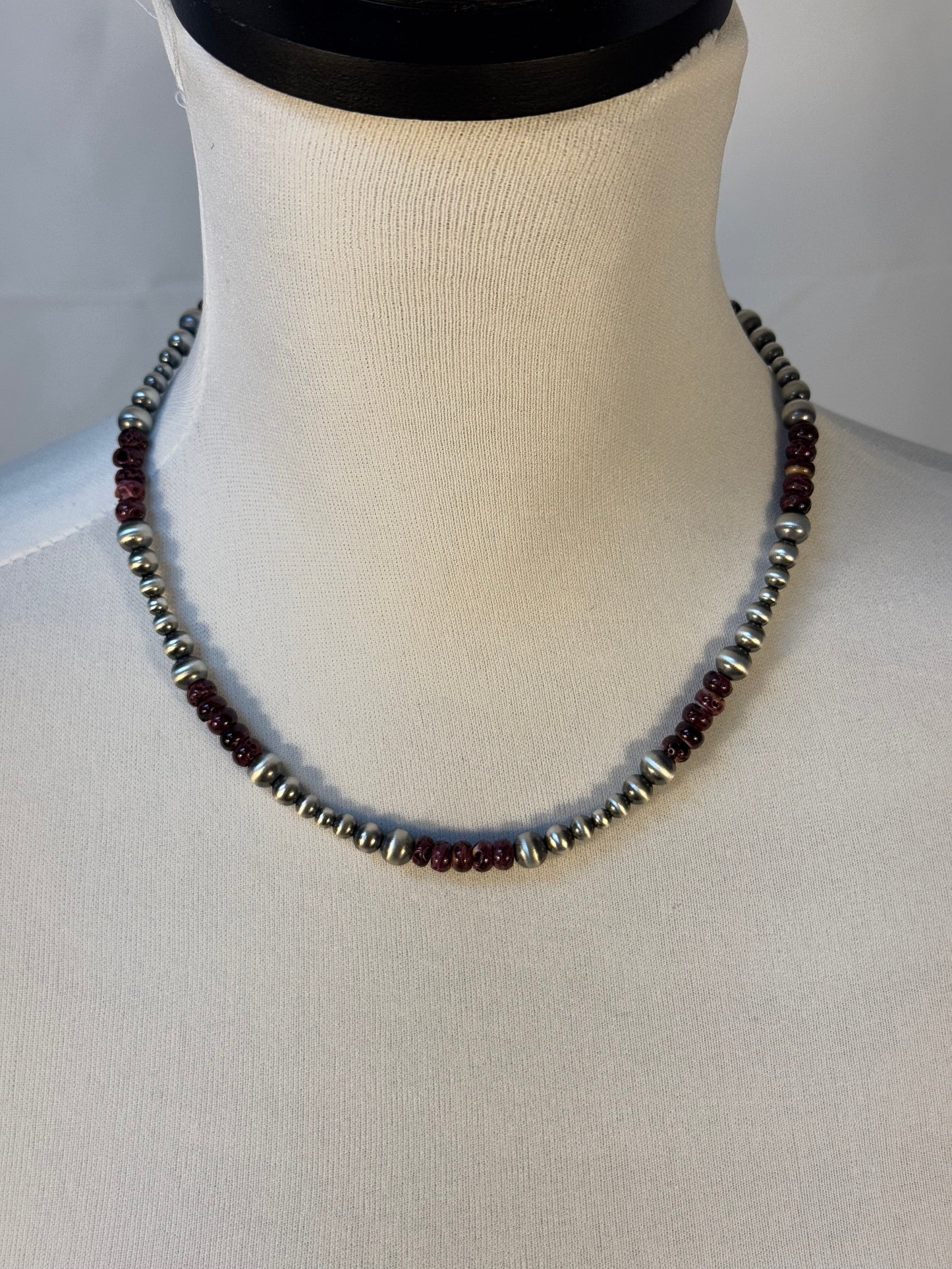 Five Stone Purple Spiny and Navajo Style Bead Necklace