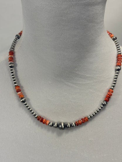 Red Spiny & Silver Pearl Necklace Design 1