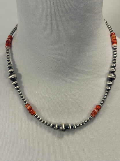 Red Spiny & Silver Pearl Necklace Design 2