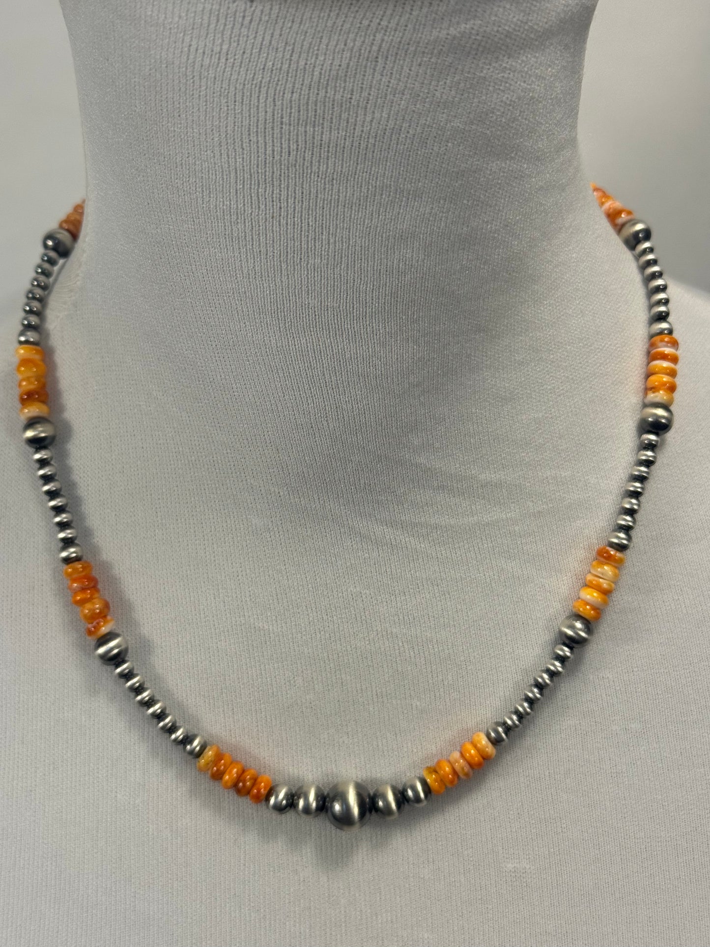 Orange Spiny & Silver Pearl Necklace Design 1