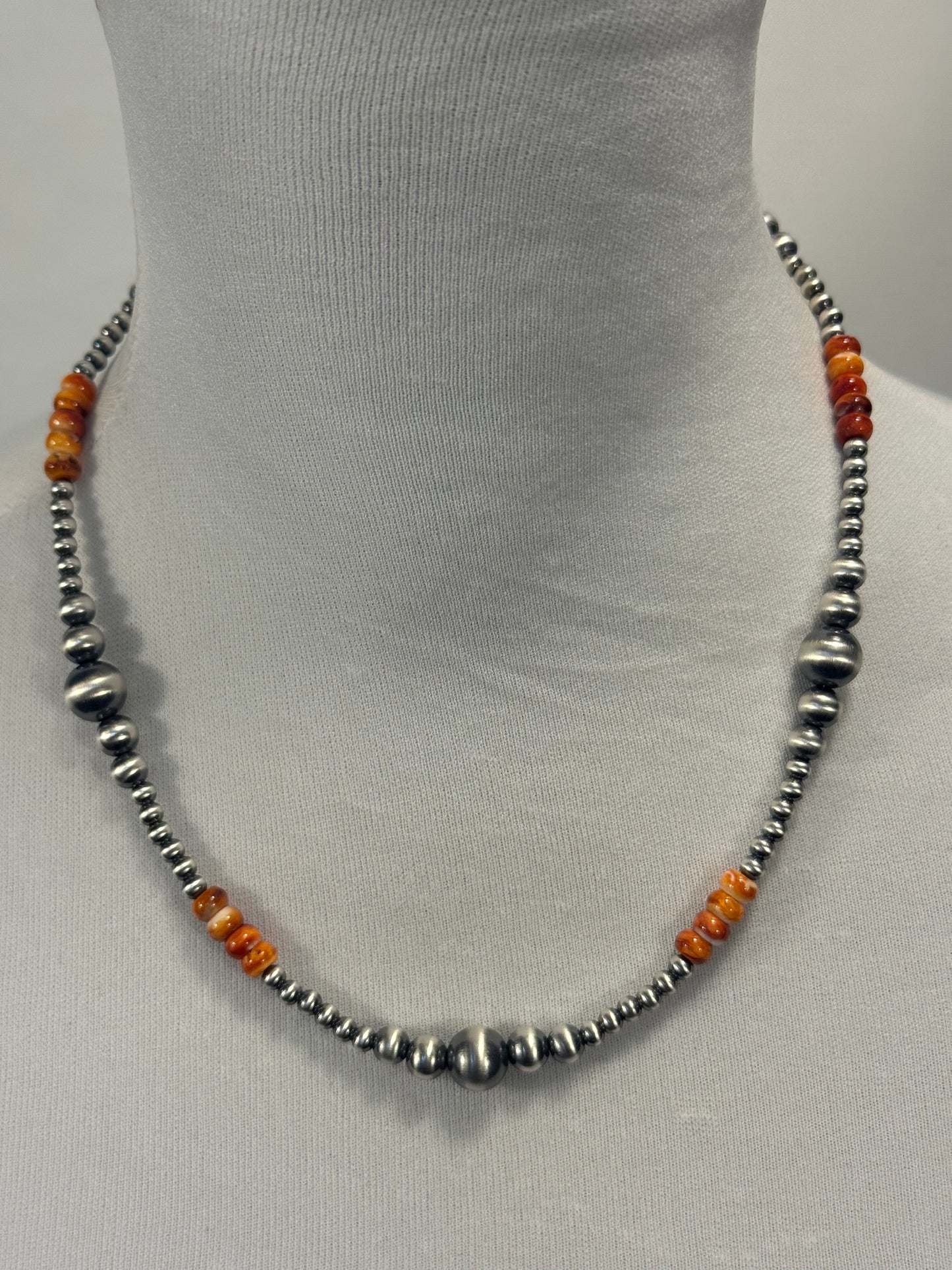 Orange Spiny & Silver Pearl Necklace Design 2